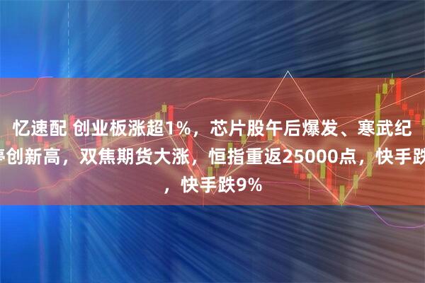 忆速配 创业板涨超1%，芯片股午后爆发、寒武纪涨停创新高，双焦期货大涨，恒指重返25000点，快手跌9%
